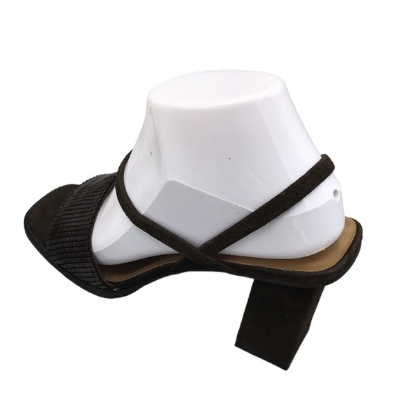 Ann Marino Precious Metal & Suede Chunky Heel Open Toe Size 8 New - Picture 5 of 13